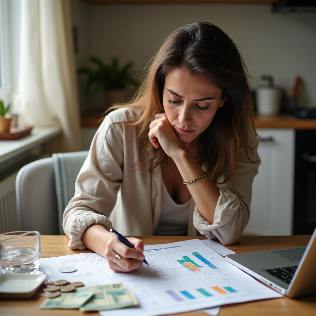 Person reviewing a personal budget spreadsheet with Argentine peso currency visible